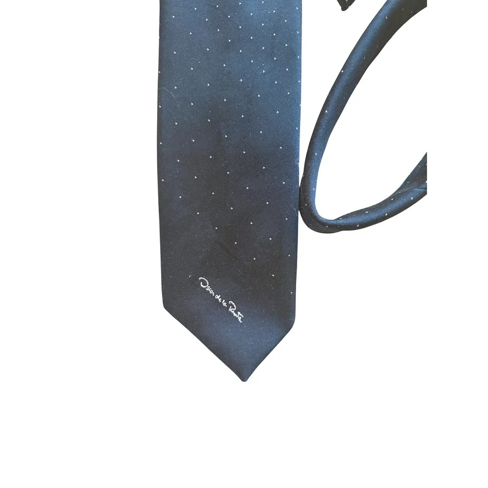 Oscar de la Renta Polka Dot Vintage Blue Necktie Silk Blend One Size